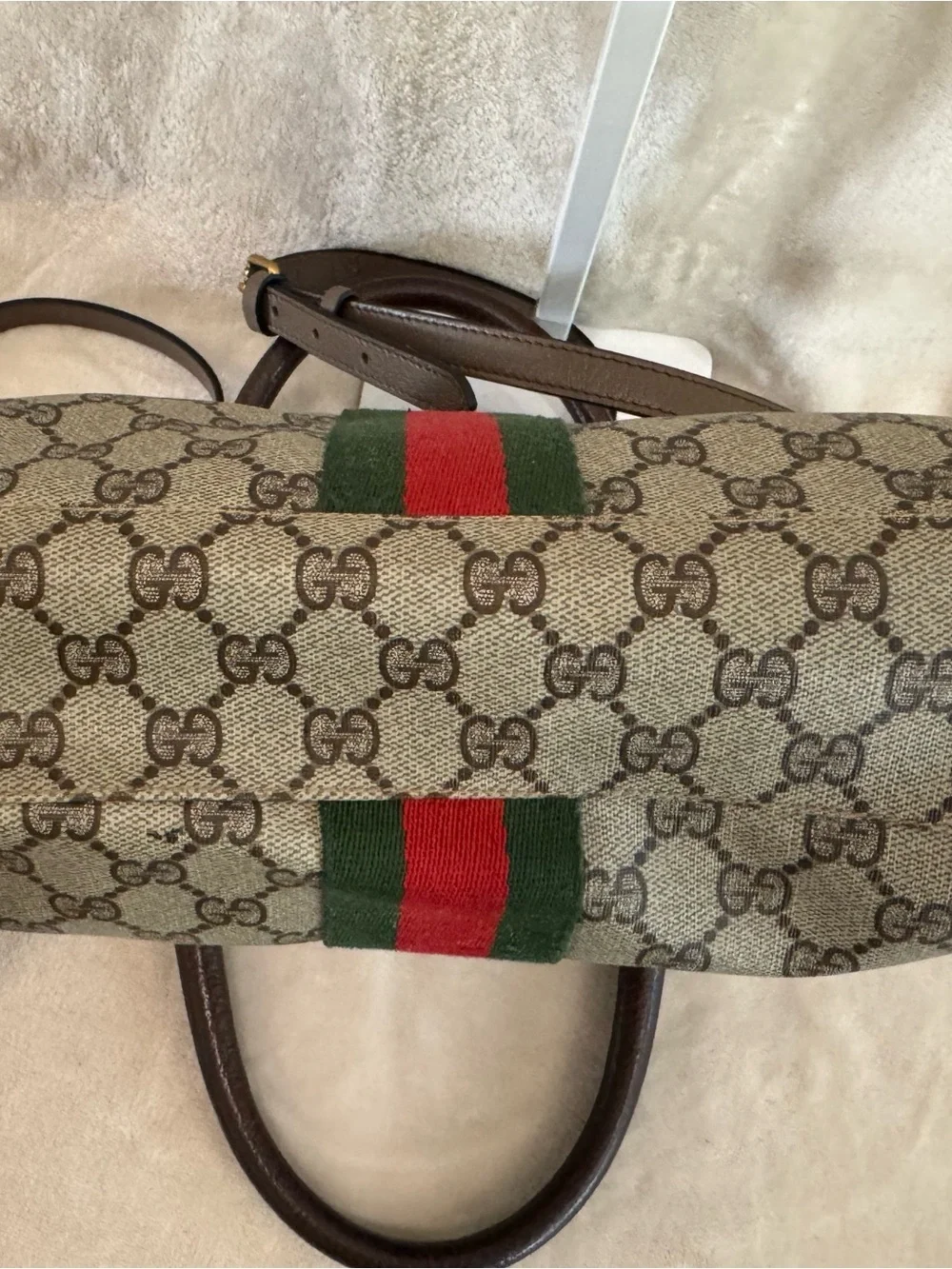 Vintage Gucci Boston Bag with Green & Red Web Stripe